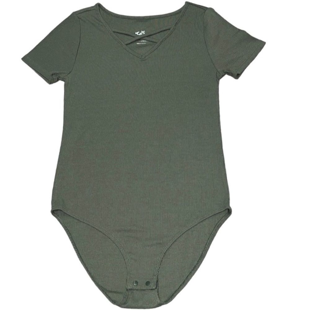Justicev-Neckribbed Bodysuit